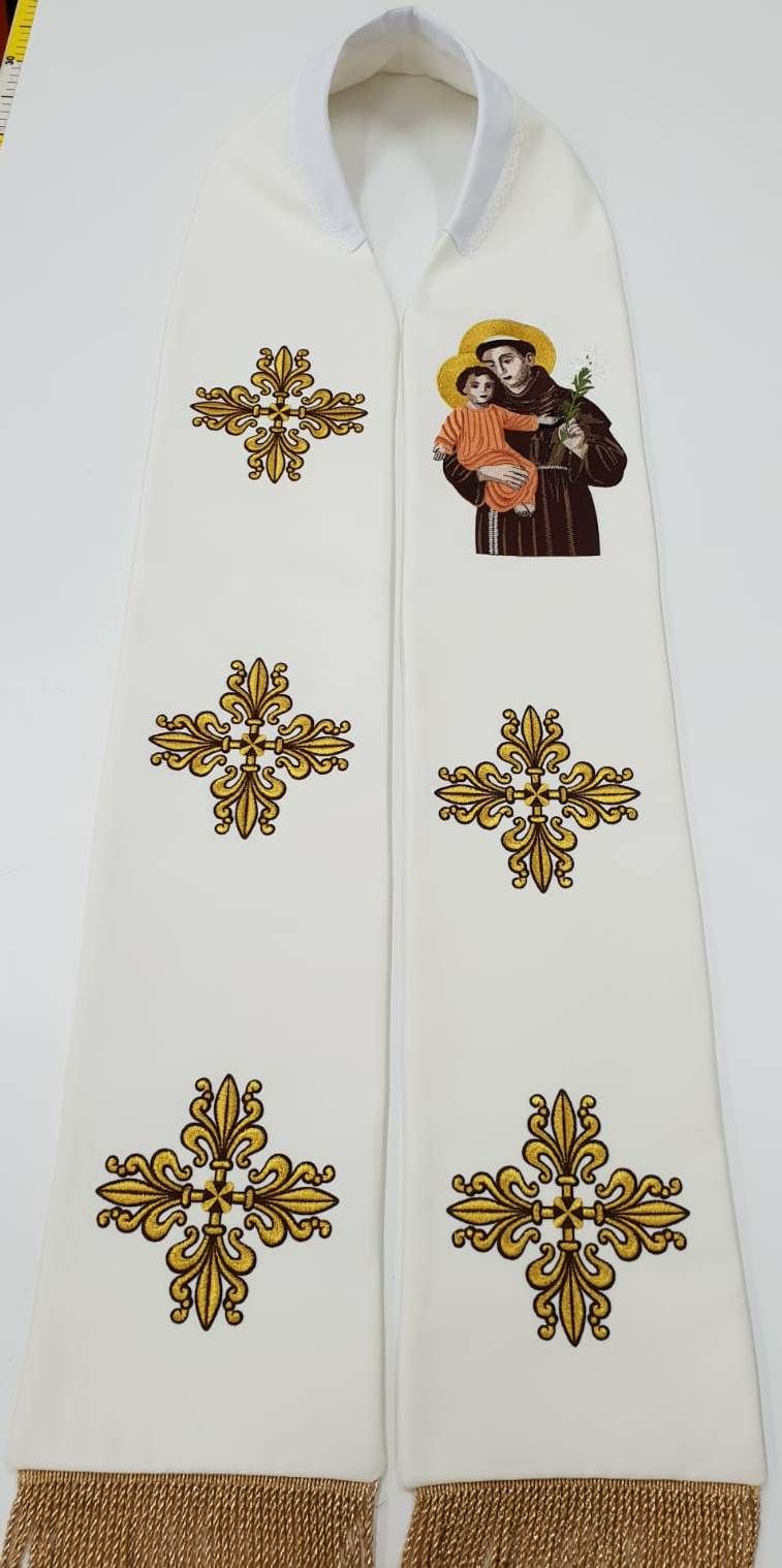 Stuła haftowana Św. Antoni z Dzieciątkiem Jezus - Z POSTACIAMI - zdjęcie 2 - Stuła haftowana Św. Antoni z Dzieciątkiem Jezus