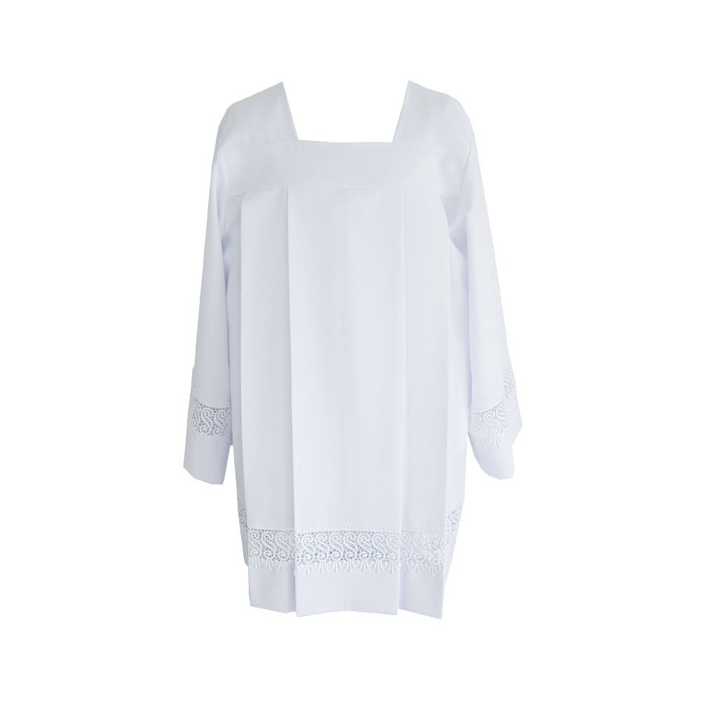 Komża kapłańska biała z gipiurą, zakładki - KOMŻE I ALBY  KAPŁAŃSKIE - Nowość