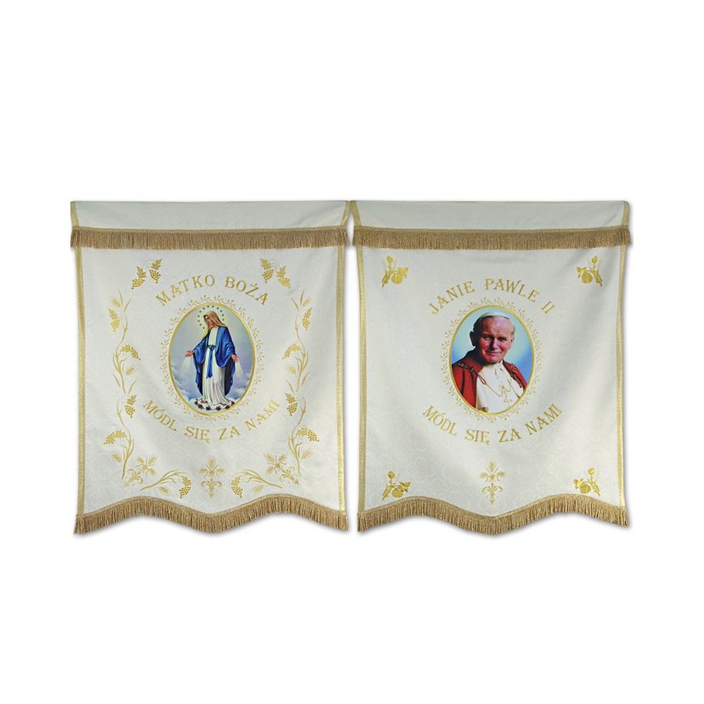 Chorągiew haftowana kościelna Jan Paweł II+ MB Różańcowa - CHORĄGWIE, SZTANDARY - Nowość