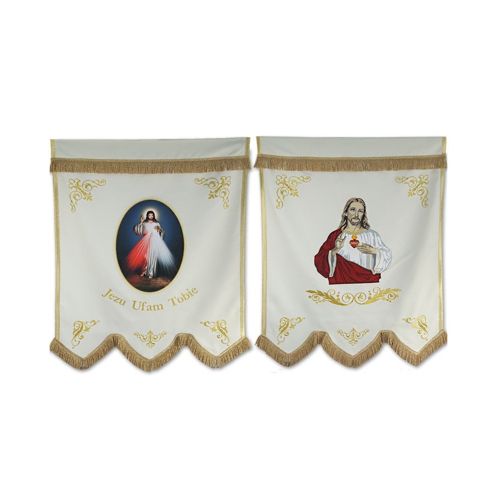 Chorągiew haftowana+ druk Serce Pana Jezusa, Jezus Miłosierny - CHORĄGWIE, SZTANDARY - Nowość
