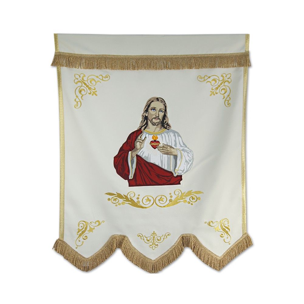 Chorągiew haftowana+ druk Serce Pana Jezusa, Jezus Miłosierny - CHORĄGWIE, SZTANDARY - zdjęcie 2 - Chorągiew haftowana+ druk Serce Pana Jezusa, Jezus Miłosierny