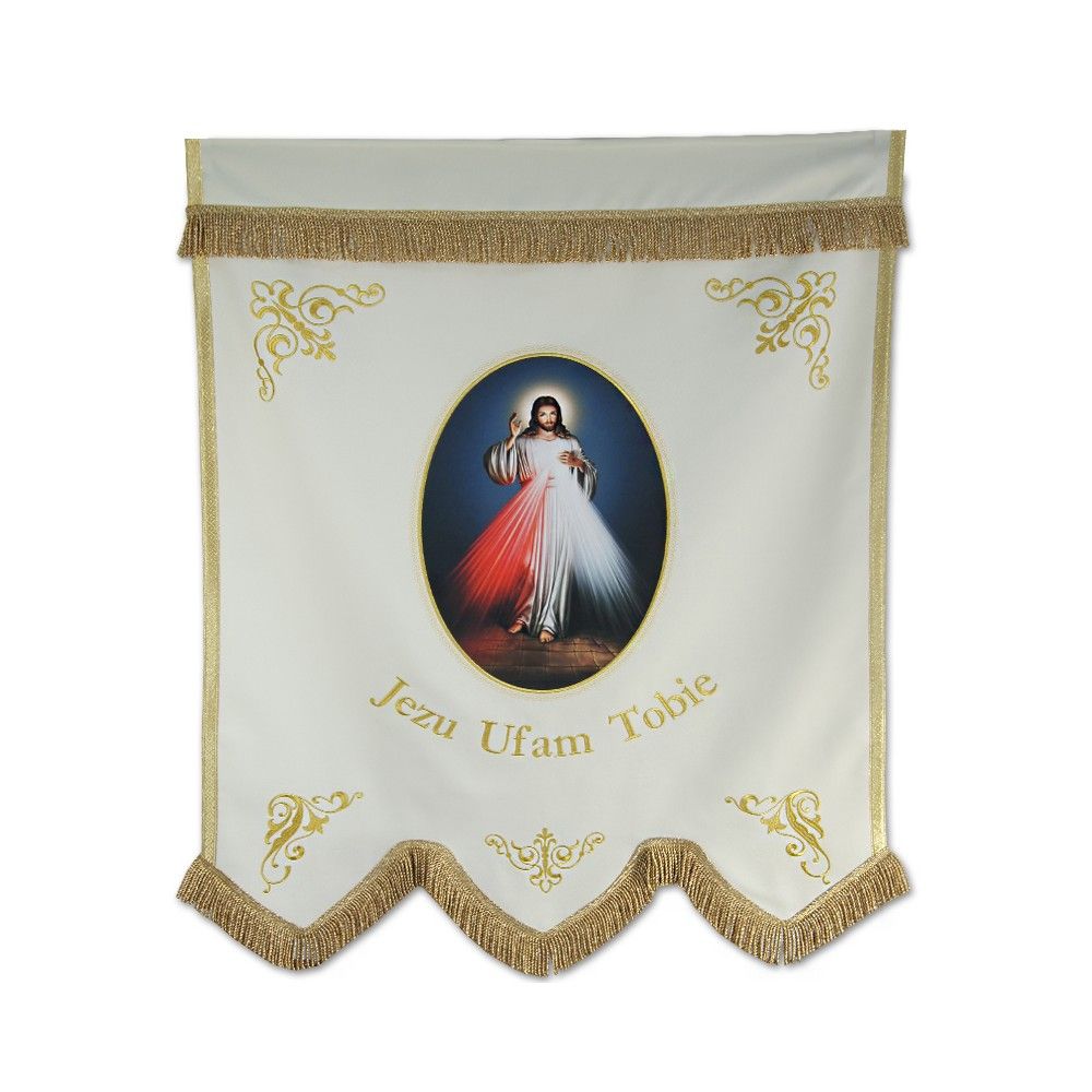 Chorągiew haftowana+ druk Serce Pana Jezusa, Jezus Miłosierny - CHORĄGWIE, SZTANDARY - zdjęcie 3 - Chorągiew haftowana+ druk Serce Pana Jezusa, Jezus Miłosierny