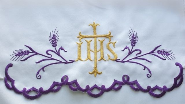 Obrus ołtarzowy haftowany - Kłosy IHS (75) - OBRUSY OŁTARZOWE - Nowość