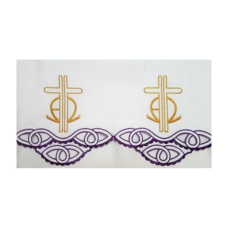 Obrus ołtarzowy haftowany - wzór eucharystyczny (194) - OBRUSY OŁTARZOWE - Obrus ołtarzowy haftowany - fioletowy ornament (56)