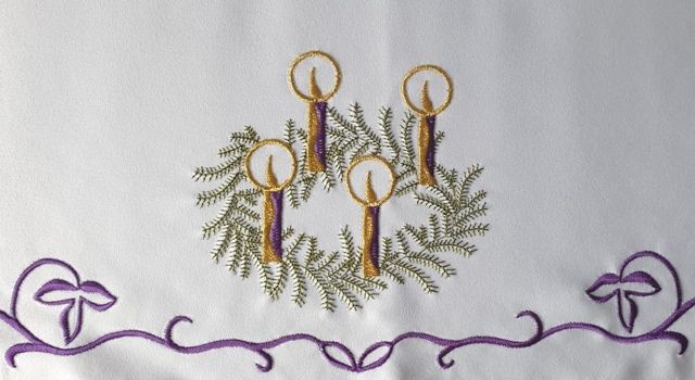 Obrus ołtarzowy haftowany - wzór adwentowy (198) - OBRUSY OŁTARZOWE - zdjęcie 2 - Obrus ołtarzowy haftowany - wzór adwentowy (198)