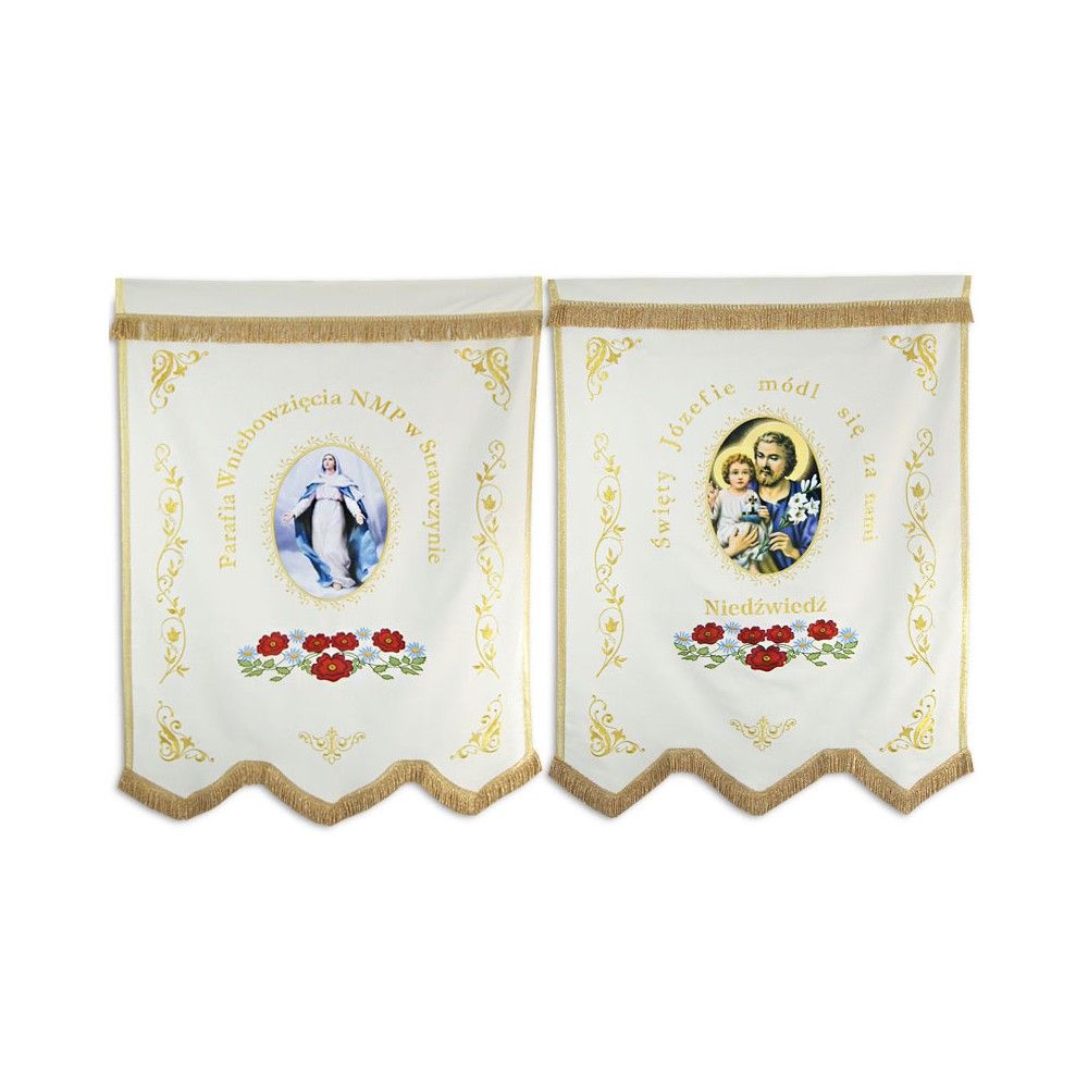 Chorągiew drukowana (Matka Boża, Św. Józef) + haftowane napisy, ornamenty - CHORĄGWIE, SZTANDARY - Nowość