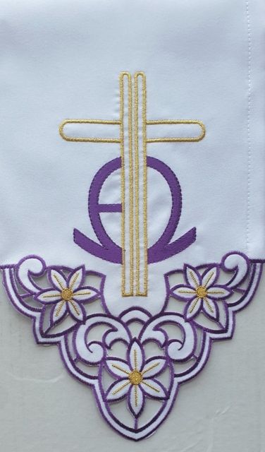 Obrus ołtarzowy haftowany - wzór eucharystyczny (208) - OBRUSY OŁTARZOWE - zdjęcie 2 - Obrus ołtarzowy haftowany - wzór eucharystyczny (208)