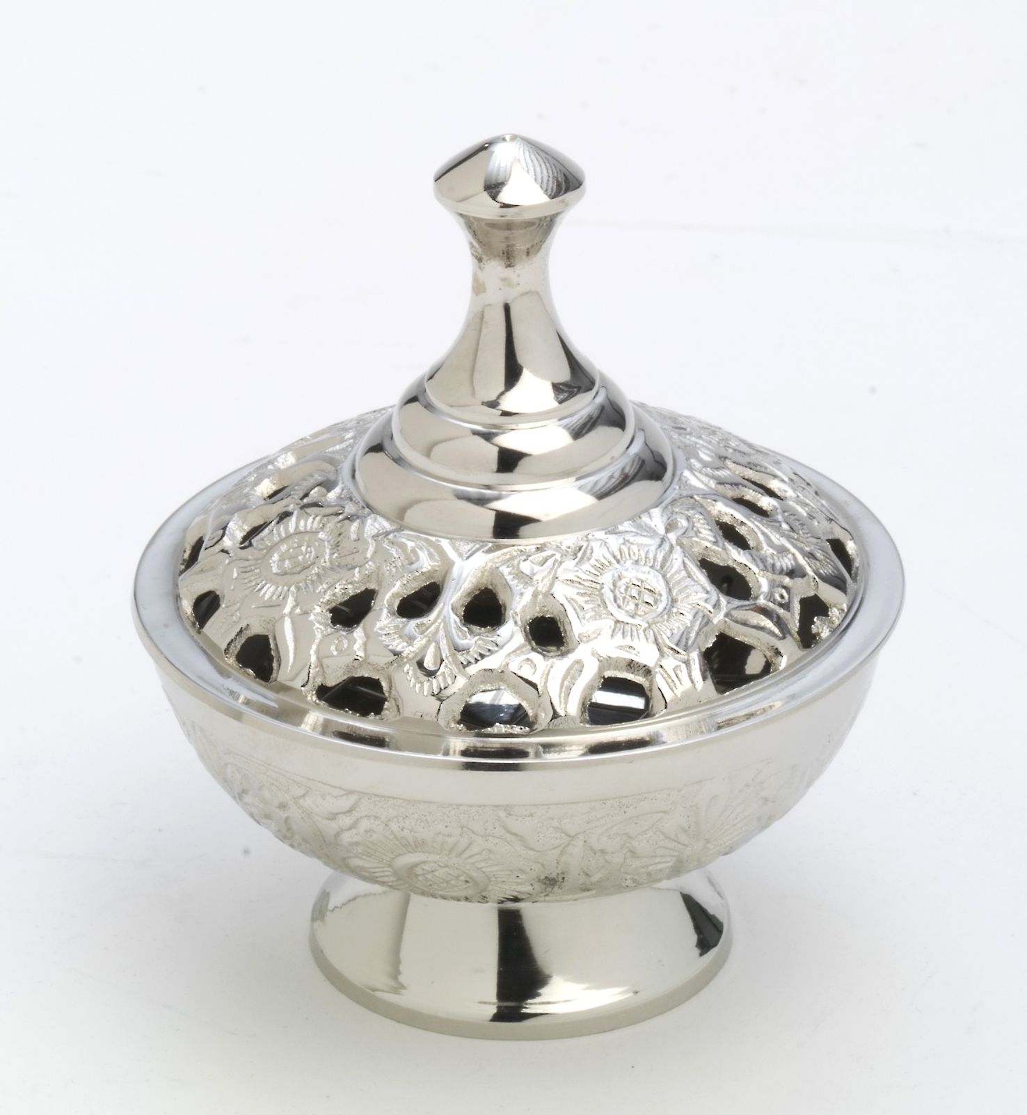 Kadzielniczka domowa srebrna, niklowana z pokrywką - 9 cm - KADZIELNICE DOMOWE - Nowość