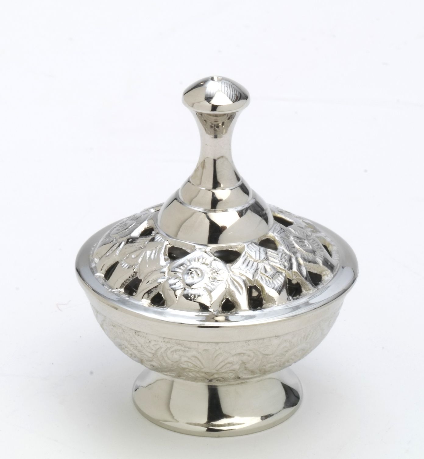 Kadzielniczka domowa srebrna, niklowana z pokrywką - 8,5 cm - KADZIELNICE DOMOWE - Nowość