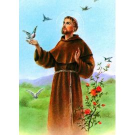 Święty Franciszek - Ikona dwustronna z modlitwą format A5 - Ikony z  tektury introligatorskiej.