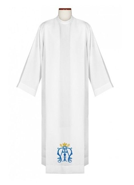 Alba kapłańska haftowany emblemat maryjny - KOMŻE I ALBY  KAPŁAŃSKIE - Nowość