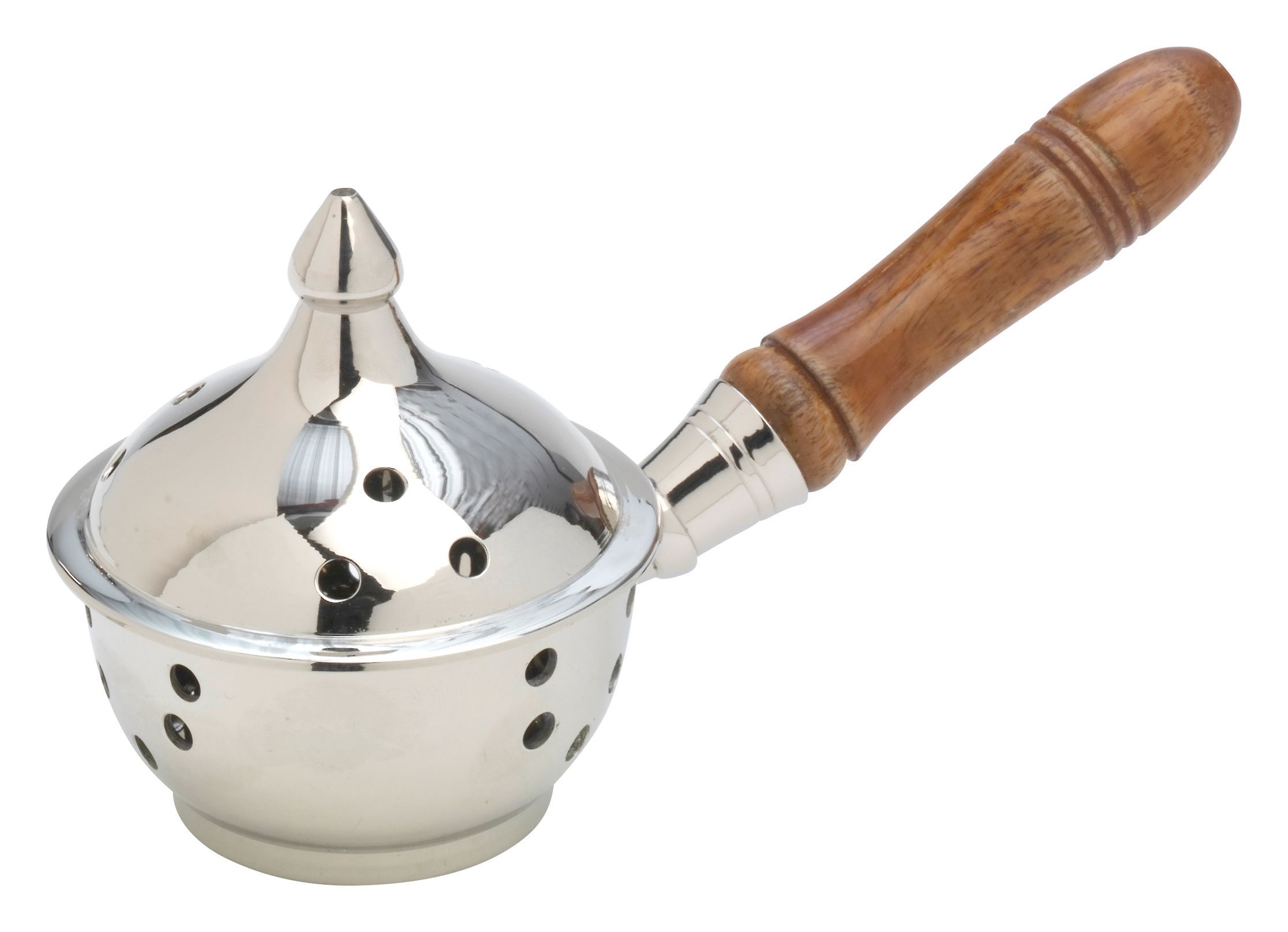 Kadzielniczka domowa z drewnianą rączką srebrna - KADZIELNICE DOMOWE - Nowość