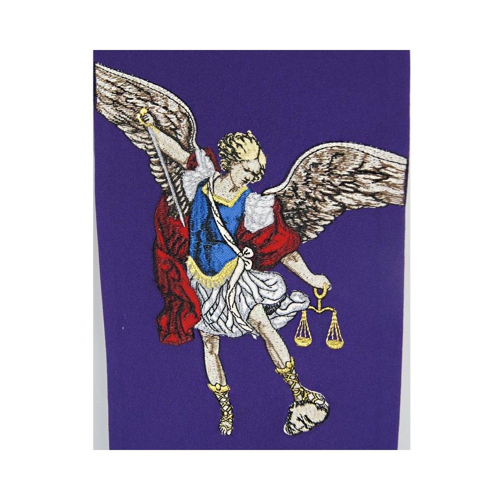 Stuła haftowana fioletowa Michał Archanioł - Z POSTACIAMI - zdjęcie 2 - Stuła haftowana fioletowa Michał Archanioł