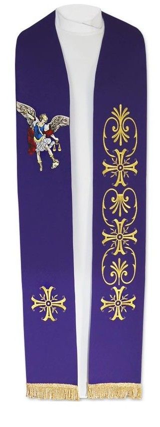 Stuła haftowana fioletowa Michał Archanioł - Z POSTACIAMI - Nowość