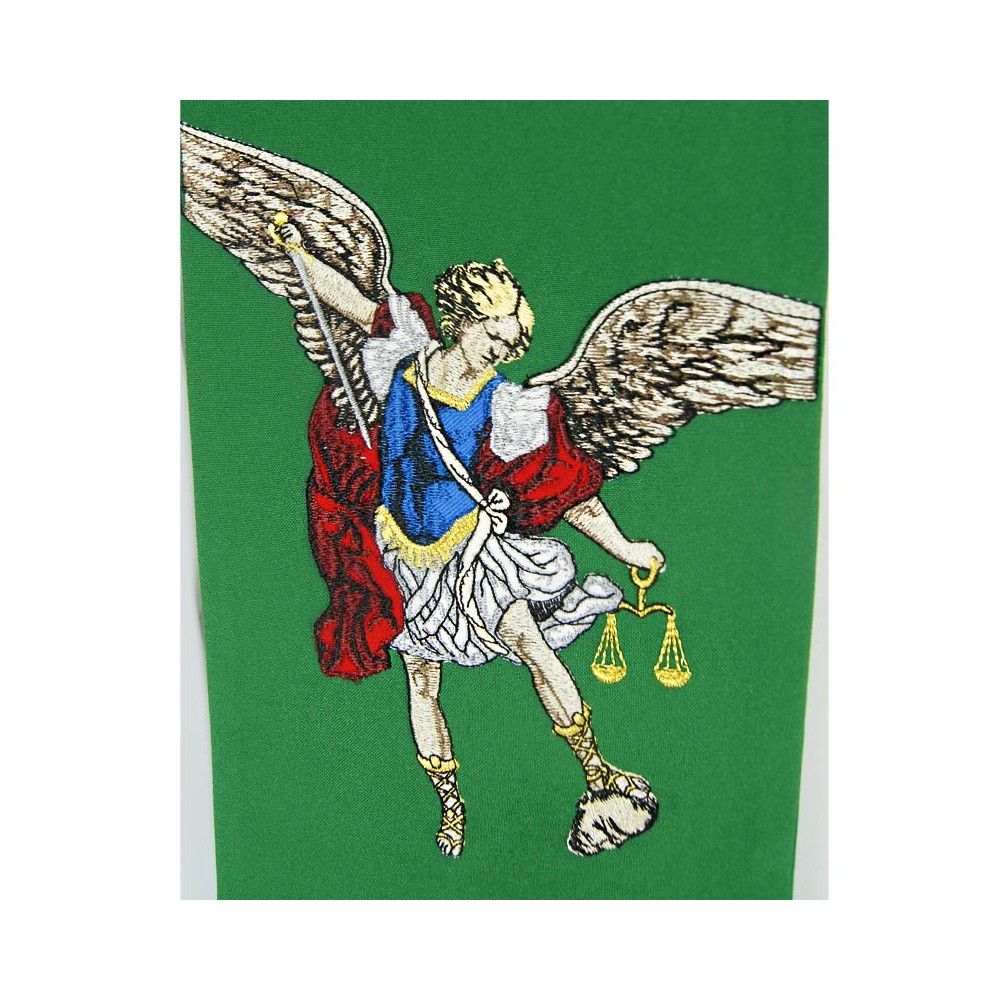 Stuła haftowana zielona Michał Archanioł - Z POSTACIAMI - zdjęcie 2 - Stuła haftowana zielona Michał Archanioł