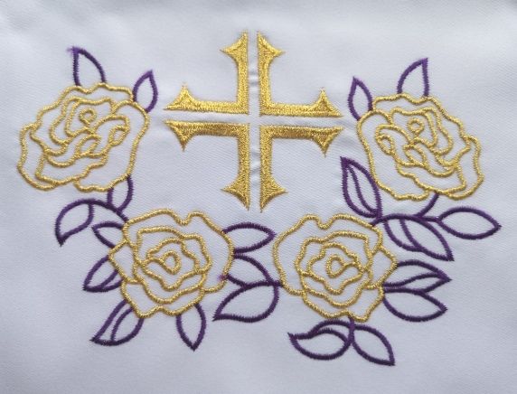 Obrus ołtarzowy haftowany - wzór eucharystyczny (210) - OBRUSY OŁTARZOWE - zdjęcie 2 - Obrus ołtarzowy haftowany - wzór eucharystyczny (210)