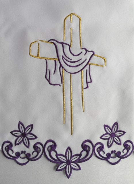 Obrus ołtarzowy haftowany - wzór eucharystyczny (213) - OBRUSY OŁTARZOWE - zdjęcie 2 - Obrus ołtarzowy haftowany - wzór eucharystyczny (213)