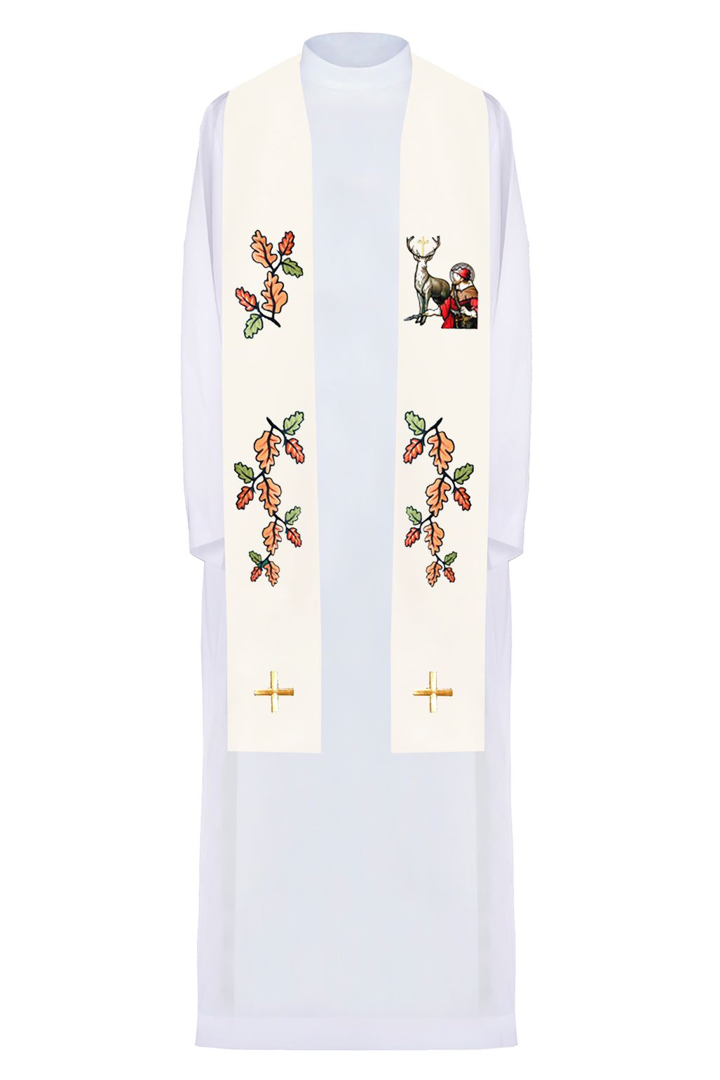 Stuła haftowana ecru Święty Hubert (3) - Z POSTACIAMI - Nowość