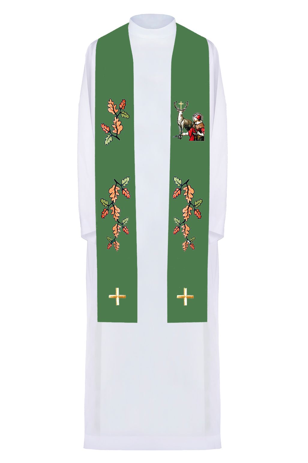 Stuła haftowana zielona Święty Hubert (4) - Z POSTACIAMI - Nowość