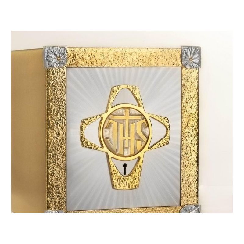 Tabernakulum mosiężne IHS + Krzyż  z wystawieniem Najświętszego Sakramentu  (40) - TABERNAKULA - Nowość