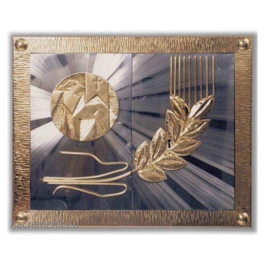 Tabernakulum mosiężne Baranek + kłos z wystawieniem Najświętszego Sakramentu  (41) - TABERNAKULA - Nowość