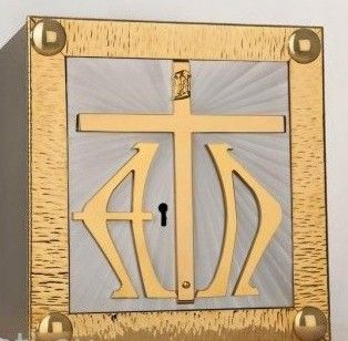 Tabernakulum mosiężne Krzyż, Alfa i Omega (44) - TABERNAKULA - Nowość