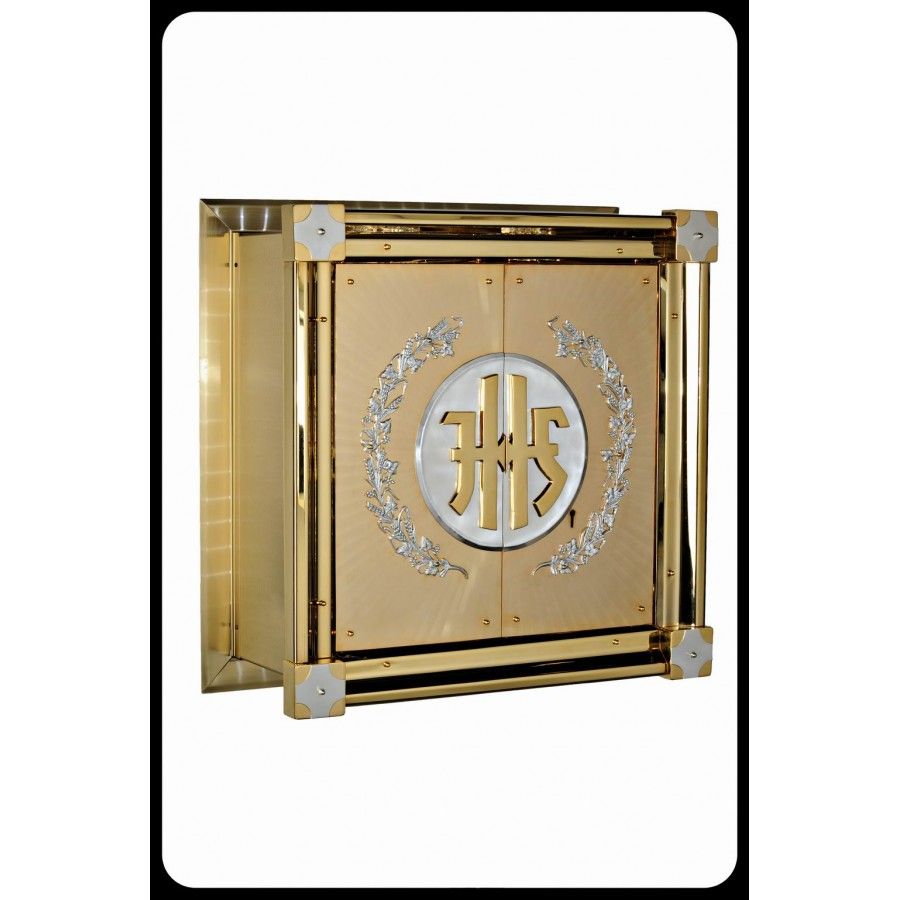 Tabernakulum mosiężne IHS + roślinne ornamenty (48) - TABERNAKULA - Nowość