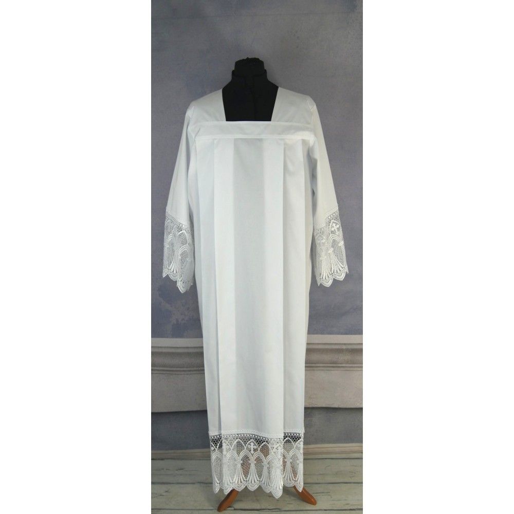 Alba kapłańska tradycyjna z zakładkami + gipiura (11) - KOMŻE I ALBY  KAPŁAŃSKIE - zdjęcie 3 - Alba kapłańska tradycyjna z zakładkami + gipiura (11)