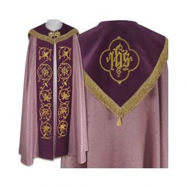 Kapa blady róż haftowana IHS - aksamitne pasy (82) - KAPY LITURGICZNE