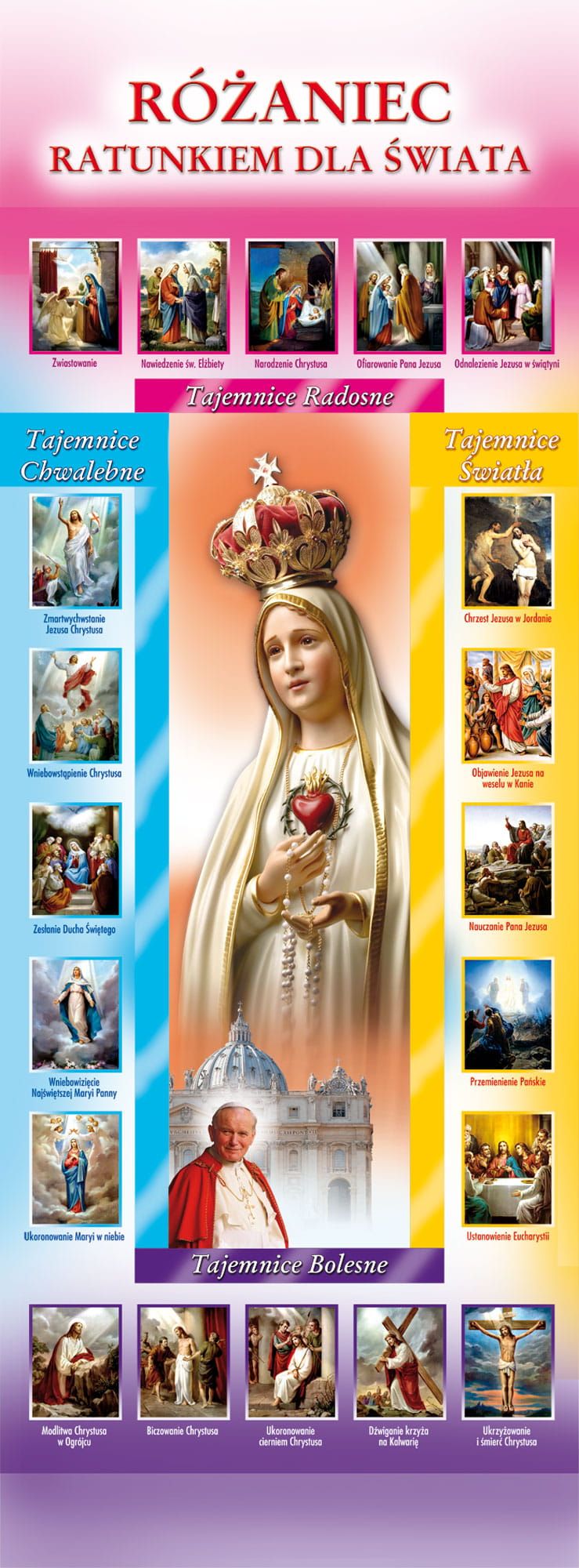 Baner różańcowy z Matką Bożą Fatimską i Świętym Janem Pawłem II - Nabożeństwo różańcowe - Nowość
