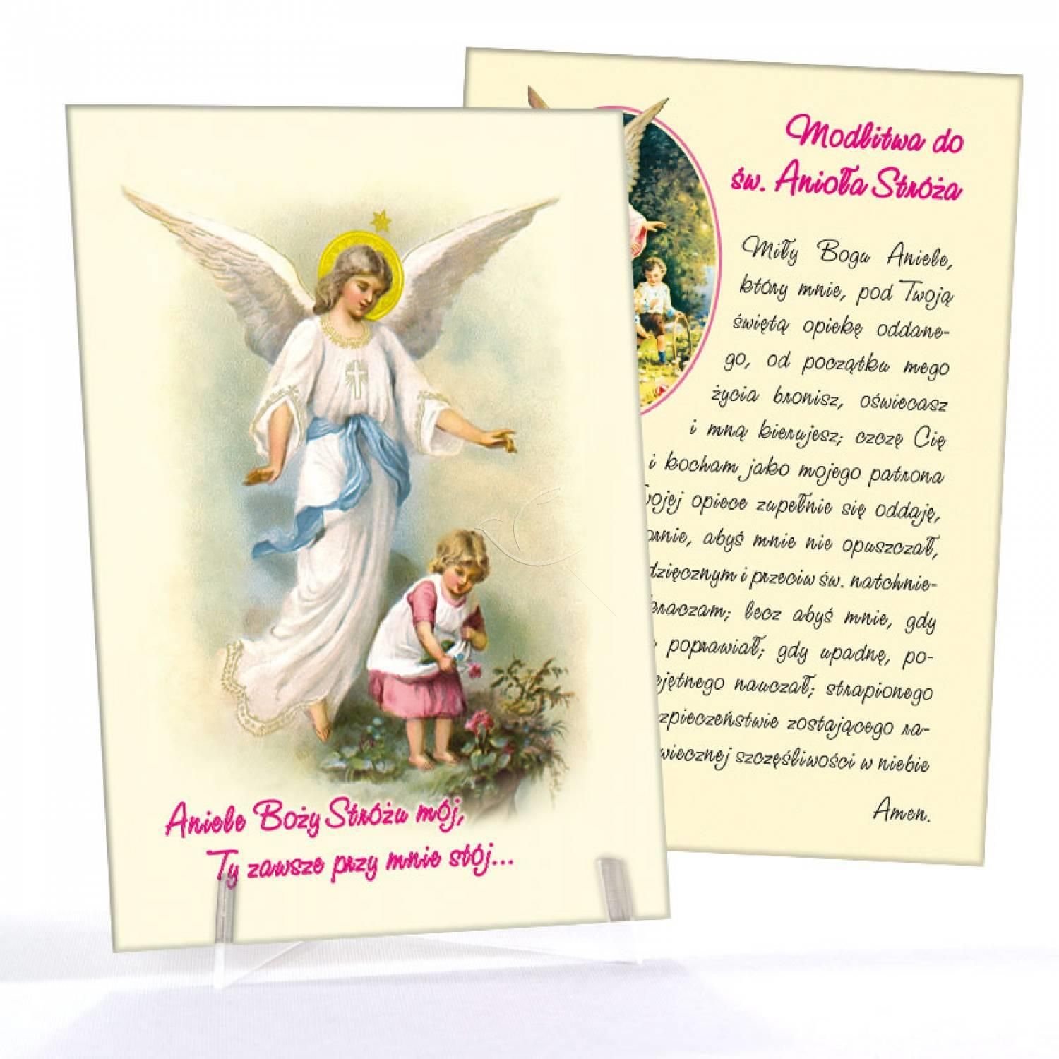 Anioł Stróż - Ikona dwustronna z modlitwą format A5 (Brokat 7) - Ikony z  tektury introligatorskiej. - Nowość