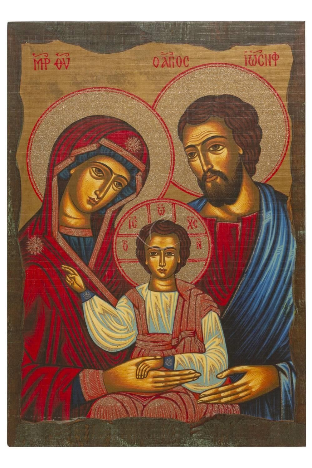 Święta Rodzina - Ikona dwustronna z modlitwą format A4 brokat (2) - Ikony z  tektury introligatorskiej. - Nowość