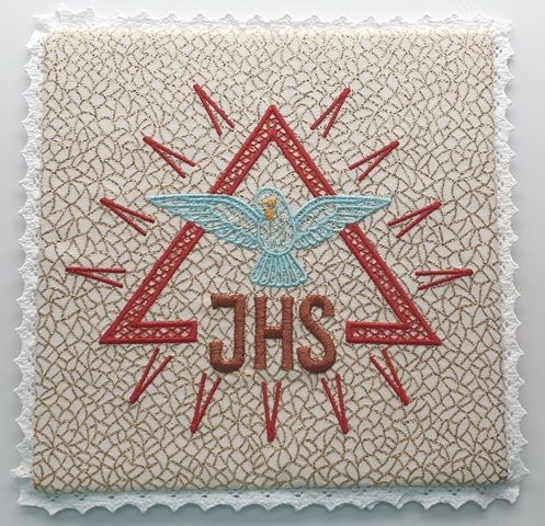 Palka ecru, złote wzory - Duch Święty - kolor ecru - Nowość