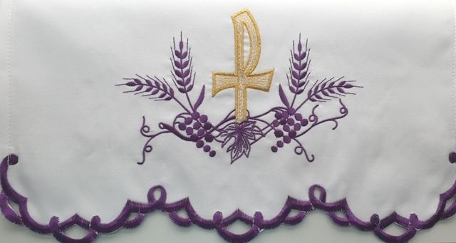 Obrus ołtarzowy haftowany - wzór eucharystyczny (215) - OBRUSY OŁTARZOWE - Nowość