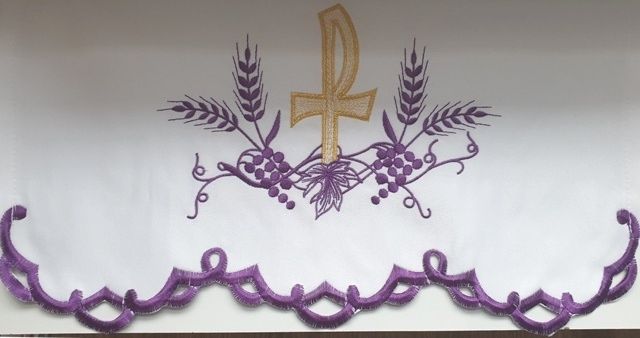 Obrus ołtarzowy haftowany - wzór eucharystyczny (215) - OBRUSY OŁTARZOWE - zdjęcie 2 - Obrus ołtarzowy haftowany - wzór eucharystyczny (215)