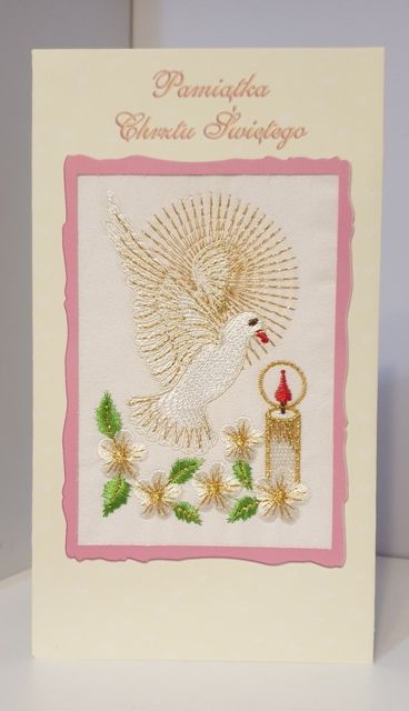 Kartka z obrazkiem haftowanym - Pamiątka Chrztu Świętego - Kartki religijne na Chrzest - zdjęcie 2 - Kartka z obrazkiem haftowanym - Pamiątka Chrztu Świętego