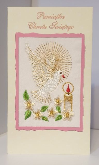 Kartka z obrazkiem haftowanym - Pamiątka Chrztu Świętego - Kartki religijne na Chrzest - Nowość