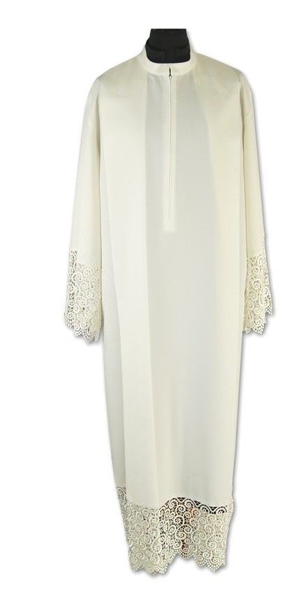 Alba kapłańska tradycyjna z gipiurą, ecru (14) - KOMŻE I ALBY  KAPŁAŃSKIE - Nowość