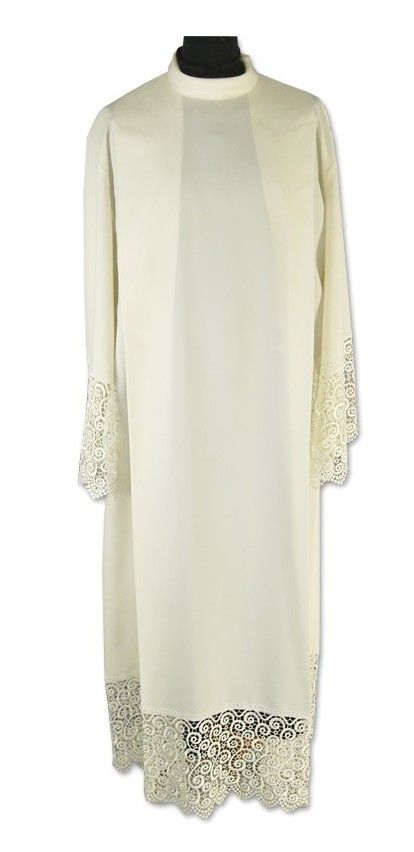 Alba kapłańska tradycyjna z gipiurą, ecru (15) - KOMŻE I ALBY  KAPŁAŃSKIE - Nowość