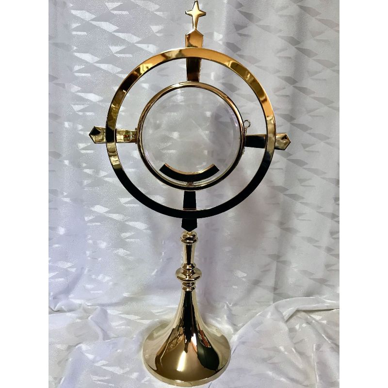 Monstrancja mosiężna luna 16 cm, pozłacana - 56 cm (D16) - MONSTRANCJE - Monstrancja mosiężna luna 16 cm, pozłacana - 56 cm (D16)
