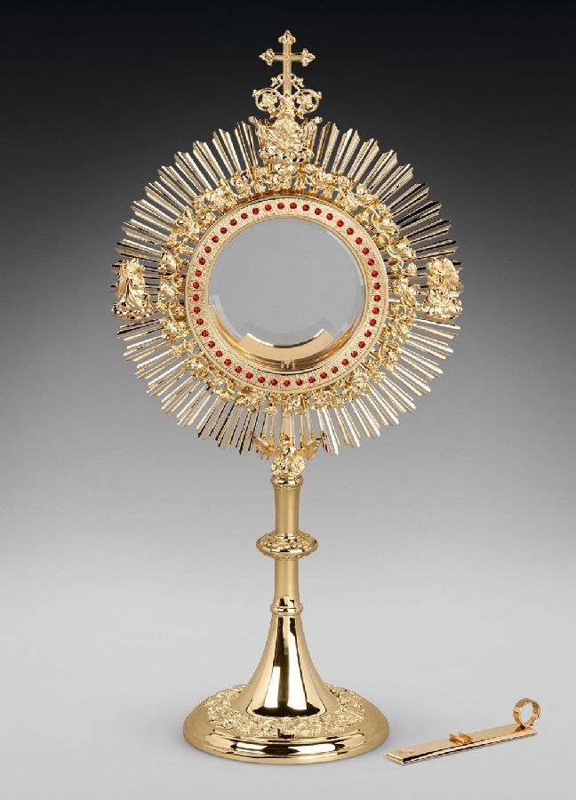 Monstrancja mosiężna luna 16 cm, pozłacana - 70 cm (D30) - MONSTRANCJE - Nowość