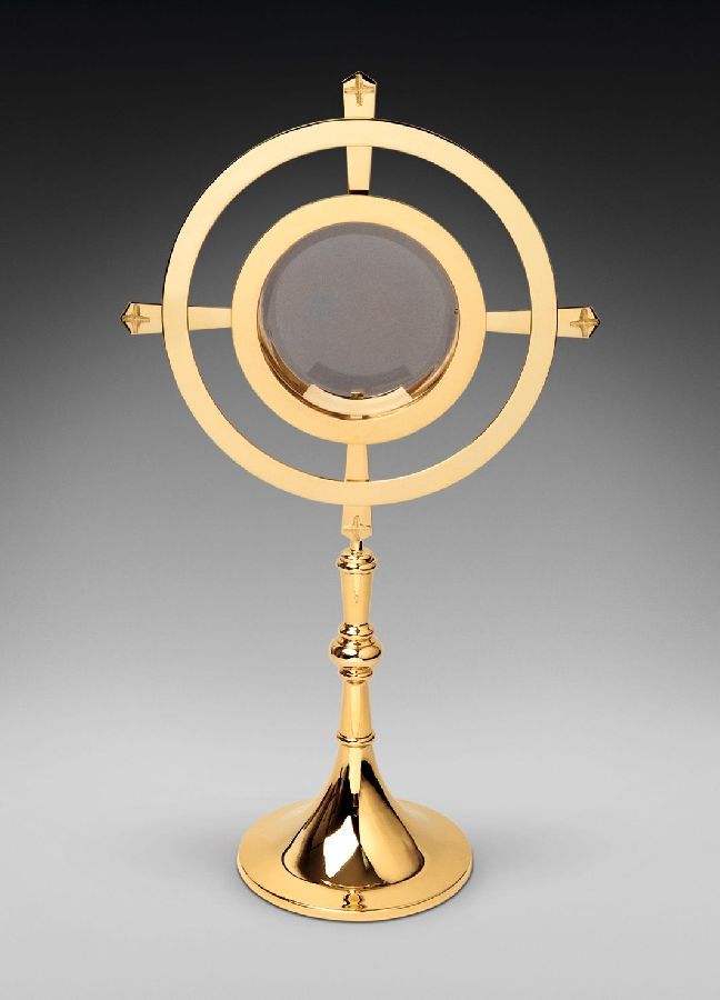 Monstrancja mosiężna luna 16 cm, pozłacana - 66 cm (D31) - MONSTRANCJE - Nowość