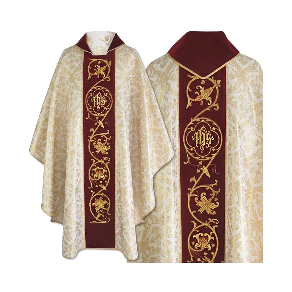 Ornat gotycki ecru/złoty haftowany - tkanina brokatowa (55) - Ornaty złote/srebrne - Nowość