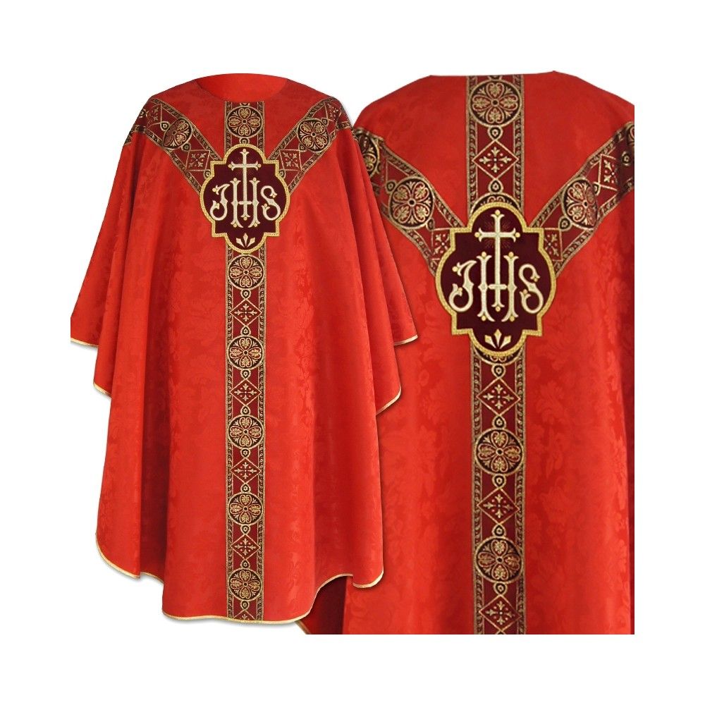 Ornat semi gotycki czerwony - tkanina żakard (63) - Ornaty Semi Gotyckie - Nowość