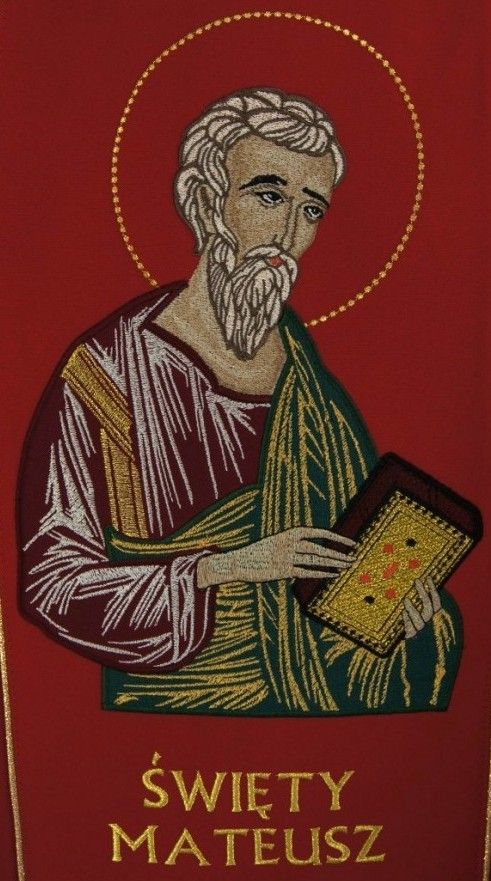 Stuła haftowana z wizerunkiem - Święty Mateusz - Z POSTACIAMI - zdjęcie 2 - Stuła haftowana z wizerunkiem - Święty Mateusz