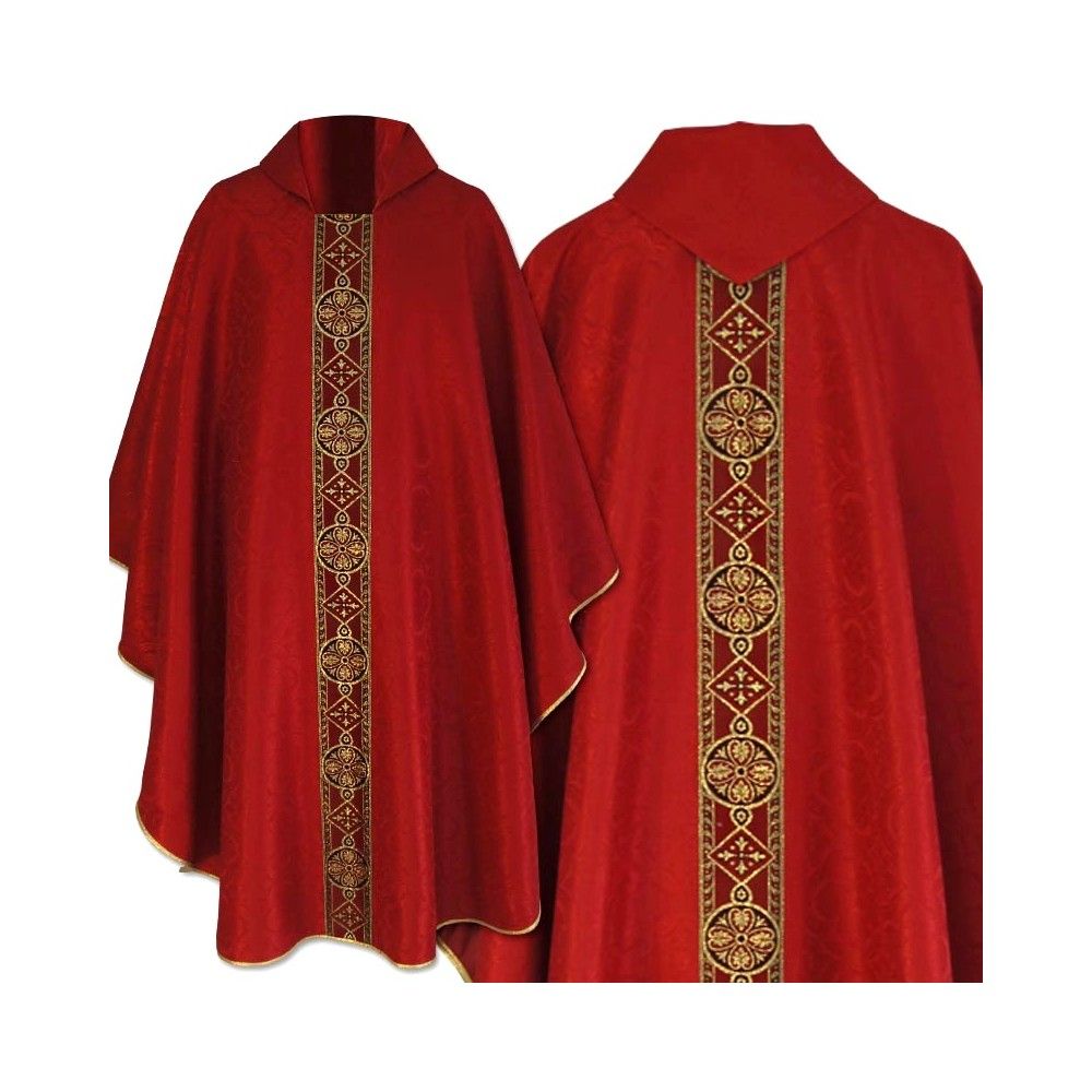 Ornat semi gotycki czerwony - tkanina żakard (70) - Ornaty Semi Gotyckie - Nowość