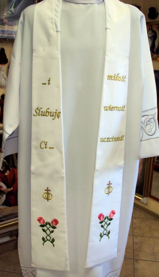 Stuła ślubna biała, haftowana (6) - EUCHARYSTYCZNE - Nowość