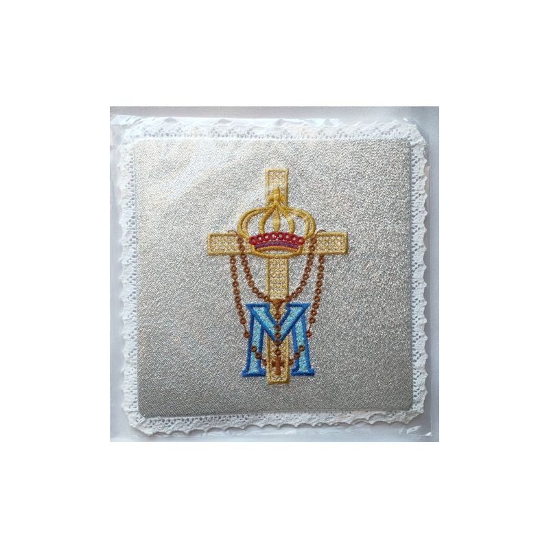 Palka haftowana wzór maryjny M (6) - kolor biały, srebrny - Palka haftowana wzór maryjny M (6)