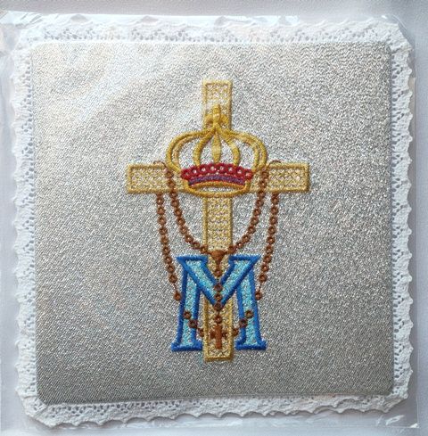 Palka haftowana wzór maryjny M (6) - kolor biały, srebrny - Nowość