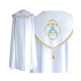Kapa biała wzór Maryjny - tkanina gabardyna (24) - KAPY LITURGICZNE